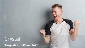 Presentation with grey - Theme featuring young redhead man over grey grunge wall very happy and excited doing winner gesture with arms raised smiling and screaming for success celebration concept background and a gray colored foreground