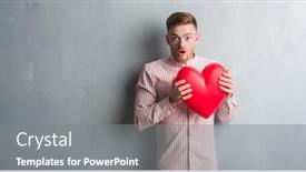  Presentation with red grey - PPT theme featuring young redhead man over grey grunge wall holding red heart scared in shock with a surprise face afraid and excited with fear expression background and a gray colored foreground