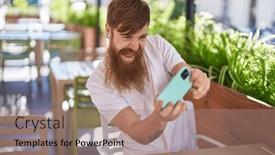  Presentation with coffee shop - Slides consisting of young-redhead-man-playing-video background and a coral colored foreground