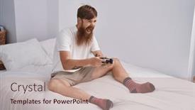  Presentation with video game - PPT theme with young-redhead-man-playing-video background and a  colored foreground