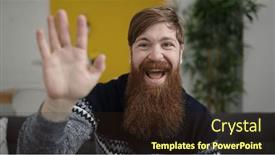  Presentation with saying - Presentation theme with young-redhead-man-saying-hello background and a  colored foreground