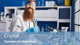  Presentation with tubes - Presentation theme consisting of young-redhead-man-scientist-holding background and a teal colored foreground