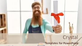  Presentation with confident - PPT layouts with young-redhead-man-smiling-confident background and a lemonade colored foreground