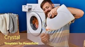  Presentation with laundry detergent - PPT theme consisting of young-redhead-man-smiling-confident background and a coral colored foreground