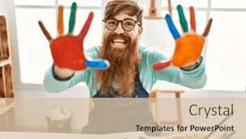  Presentation with confident - PPT layouts enhanced with young-redhead-man-smiling-confident background and a  colored foreground