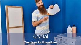  Presentation with laundry detergent - Presentation design having young-redhead-man-smiling-confident background and a ocean colored foreground