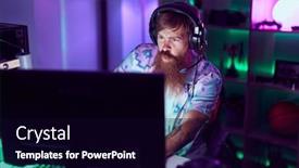  Presentation with computer room - Presentation theme enhanced with young-redhead-man-streamer-playing background and a wine colored foreground