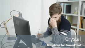  Presentation with university library - Slides with young-redhead-man-student-stressed background and a gray colored foreground
