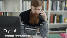  Presentation with student writing - PPT theme consisting of young-redhead-man-student-talking background and a dark gray colored foreground