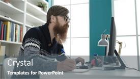  Presentation with student writing - PPT layouts featuring young-redhead-man-student-using background and a gray colored foreground