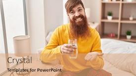 Presentation with drinking water - Presentation theme enhanced with young-redhead-man-taking-pills background and a  colored foreground