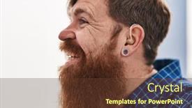  Presentation with aid - PPT theme with young-redhead-man-using-deafness background and a tawny brown colored foreground