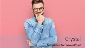  Presentation with denim - PPT theme having young-redhead-man-wearing-casual background and a light blue colored foreground