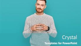  Presentation with optimistic - Slide set consisting of young-redhead-man-wearing-casual background and a teal colored foreground