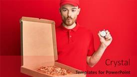 Presentation with clock countdown - Cool new PPT layouts with young-redhead-man-wearing-delivery backdrop and a red colored foreground