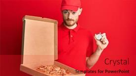  Presentation with clock countdown - PPT theme consisting of young-redhead-man-wearing-delivery background and a red colored foreground