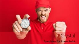  Presentation with clock countdown - Slide set enhanced with young-redhead-man-wearing-delivery background and a crimson colored foreground