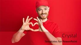  Presentation with heart love - Slide deck having young-redhead-man-wearing-delivery background and a crimson colored foreground