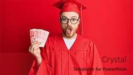 Presentation with graduation - Amazing PPT theme having young-redhead-man-wearing-graduation backdrop and a red colored foreground