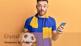  Presentation with hooligan - Beautiful presentation design featuring young-redhead-man-wearing-hooligan backdrop and a gold colored foreground