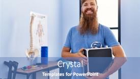  Presentation with physiotherapy - Presentation theme consisting of young-redhead-man-wearing-physiotherapist background and a teal colored foreground