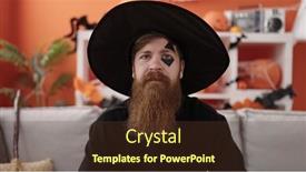  Presentation with wizard - Presentation design with young-redhead-man-wearing-wizard background and a tawny brown colored foreground