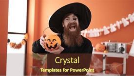  Presentation with wizard - Presentation theme featuring young-redhead-man-wearing-wizard background and a tawny brown colored foreground