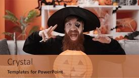  Presentation with wizard - Slides enhanced with young-redhead-man-wearing-wizard background and a coral colored foreground