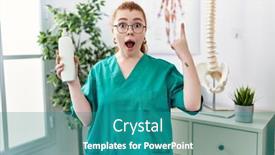  Presentation with lotion - PPT layouts with young-redhead-physiotherapist-woman-holding background and a teal colored foreground