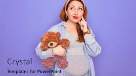  Presentation with baby bear - Presentation design consisting of young-redhead-pregnant-woman-expecting background and a light blue colored foreground
