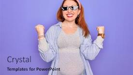  Presentation with baby celebration - Cool new PPT layouts with young-redhead-pregnant-woman-expecting backdrop and a light blue colored foreground