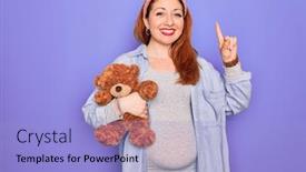  Presentation with baby bear - Presentation theme enhanced with young-redhead-pregnant-woman-expecting background and a light blue colored foreground