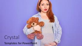  Presentation with baby bear - Colorful slides enhanced with young-redhead-pregnant-woman-expecting backdrop and a light blue colored foreground