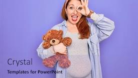  Presentation with baby bear - Colorful PPT theme enhanced with young-redhead-pregnant-woman-expecting backdrop and a light blue colored foreground