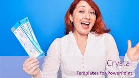  Presentation with airline - Colorful theme enhanced with young-redhead-tourist-woman backdrop and a sky blue colored foreground
