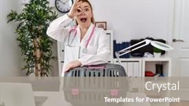  Presentation with working - PPT layouts consisting of young-redhead-veterinarian-woman-working background and a gray colored foreground