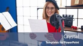  Presentation with music singing - Slide deck consisting of young-redhead-woman-artist-singing background and a ocean colored foreground