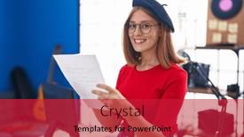  Presentation with sheet music - Slide set featuring young-redhead-woman-artist-smiling background and a red colored foreground