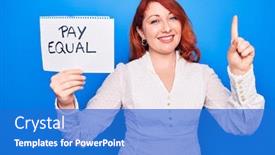  Presentation with equality - PPT theme enhanced with young-redhead-woman-asking background and a cobalt blue colored foreground