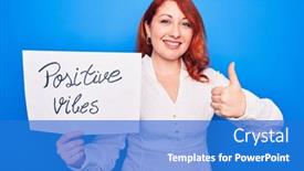  Presentation with positive attitude - Cool new presentation design with young-redhead-woman-asking backdrop and a cobalt blue colored foreground