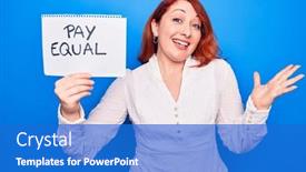  Presentation with equality - Presentation theme consisting of young-redhead-woman-asking background and a cobalt blue colored foreground
