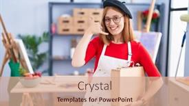  Presentation with art - Theme with young-redhead-woman-at-art background and a coral colored foreground