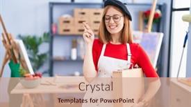  Presentation with art - Slides having young-redhead-woman-at-art background and a  colored foreground