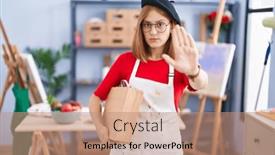  Presentation with sing - PPT theme consisting of young-redhead-woman-at-art background and a  colored foreground