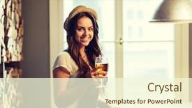  Presentation with alcohol - Presentation featuring young redhead woman drinking beer background and a cream colored foreground
