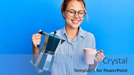  Presentation with italian - Amazing PPT theme having young-redhead-woman-drinking-italian backdrop and a teal colored foreground
