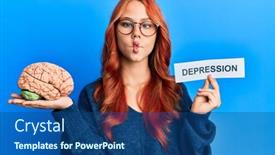  Presentation with psychology holding a brain - Presentation theme enhanced with young-redhead-woman-holding-brain background and a ocean colored foreground