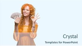  Presentation with holding hands old young - PPT theme consisting of young redhead woman holding dollars background and a  colored foreground