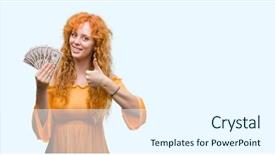  Presentation with golden dollar sign - Presentation theme consisting of young redhead woman holding dollars background and a white colored foreground