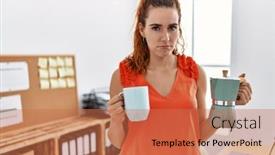  Presentation with woman crying - Slide set with young-redhead-woman-holding-french background and a coral colored foreground